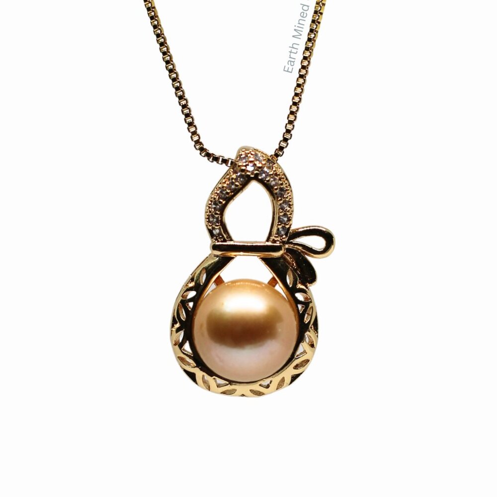 Deep Golden Edison Pearl Gourd Pendant 925 Silver
